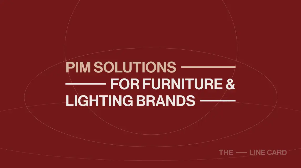 Bold red slide titled “PIM Solutions for Furniture and Lighting Brands” highlighting the role of Product Information Management in the industry
